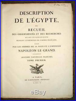 DESCRIPTION DE L'EGYPTE A Paris Imprimerie Imperiale 1809 Histoire Naturelle