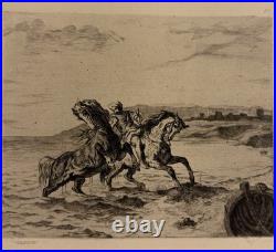 D'après Delacroix Eugène, gravure sur papier Chevaux sortant de l'eau