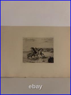 D'après Delacroix Eugène, gravure sur papier Chevaux sortant de l'eau