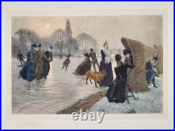 D'après Henri L. DOUCET (1856-1895) Patinage sur glace Photogravure Goupil