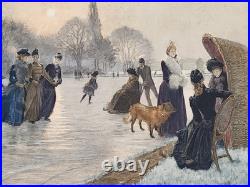 D'après Henri L. DOUCET (1856-1895) Patinage sur glace Photogravure Goupil