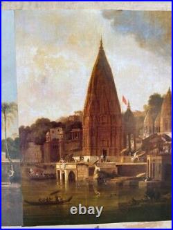 De Collection Ancien Beau Peinture Imprimé Jama Masjid & Varanasi Ghat Encadré