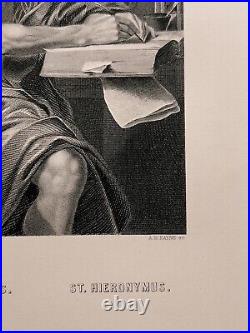 Domenichino Sainte Jerome Impression 1872 Antiquarisch Table en Acier Gravure