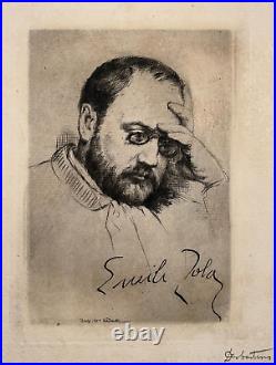 EMILE ZOLA Portrait GRAVURE Eau Forte MARCELLIN DESBOUTIN Cadart XIX°