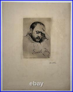 EMILE ZOLA Portrait GRAVURE Eau Forte MARCELLIN DESBOUTIN Cadart XIX°