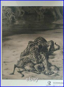 EVERT VAN MUYDEN Tigre dévorant une gazelle 1898 Lithographie