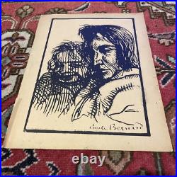 Emile Bernard Bois Signé à L'encre Mère et enfant Vers 1912 BE RARISSIME