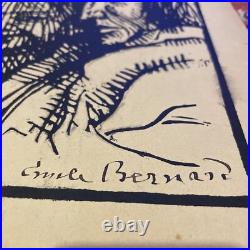 Emile Bernard Bois Signé à L'encre Mère et enfant Vers 1912 BE RARISSIME