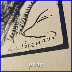 Emile Bernard Bois Signé à L'encre Mère et enfant Vers 1912 BE RARISSIME