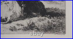 Émile Van-Marke Vaches d'Arcachon, GRAVURE signée, Durand Ruel, 1873
