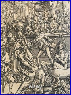 Engraving Gravure XIXe Estampe Ancien Albrecht Dürer Torture Saint Jean Old Art