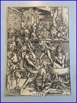 Engraving Gravure XIXe Estampe Ancien Albrecht Dürer Torture Saint Jean Old Art