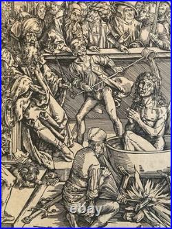 Engraving Gravure XIXe Estampe Ancien Albrecht Dürer Torture Saint Jean Old Art