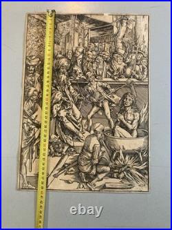 Engraving Gravure XIXe Estampe Ancien Albrecht Dürer Torture Saint Jean Old Art