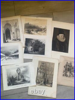 Enorme lot de 100 gravures, dessins, litho, eaux-fortes anciennes Enorme lot de 100 gravures, dessins, litho, eaux-fortes anciennes