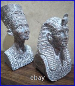 Ensemble de 2 statues tête ÉGYPTIENNES du roi Toutankhamon et de la reine