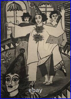 Estampe Carnaval Scolaire 1987 RDA Art Signé Encadré À Rostock