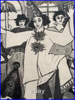 Estampe Carnaval Scolaire 1987 RDA Art Signé Encadré À Rostock