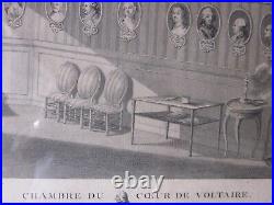 Estampe de François Denis Née chambre du cour de Voltaire à Ferney datée1781