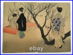 Estampe japonaise ancienne, Femmes dans un jardin, XIXe