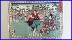 Estampe japonaise originale et signée Attaque des brigands Période Edo XIXème