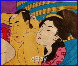 Estampes Peintures Japonaises en Couleur Couple Faisant l'Amour Encre Aquarelle
