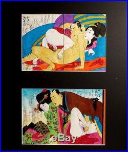 Estampes Peintures Japonaises en Couleur Couple Faisant l'Amour Encre Aquarelle