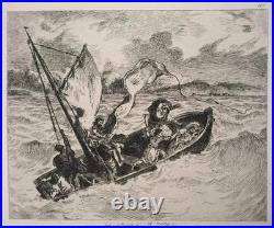 Eugène DELACROIX Jésus sur le Lac de Génésareth, GRAVURE signée, Durand Ruel