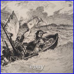 Eugène DELACROIX Jésus sur le Lac de Génésareth, GRAVURE signée, Durand Ruel