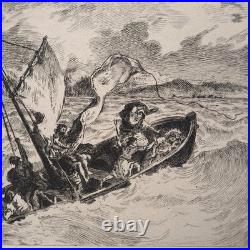 Eugène DELACROIX Jésus sur le Lac de Génésareth, GRAVURE signée, Durand Ruel