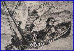 Eugène DELACROIX Jésus sur le Lac de Génésareth, GRAVURE signée, Durand Ruel