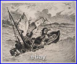 Eugène DELACROIX Jésus sur le Lac de Génésareth, GRAVURE signée, Durand Ruel