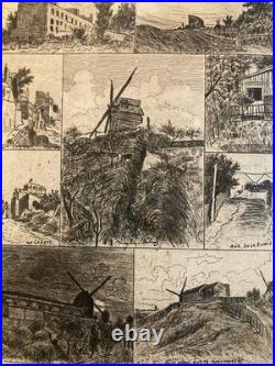 Eugène Delâtre Eau-forte Vieux Montmartre Moulin Debray Galette XIXe Etching Art