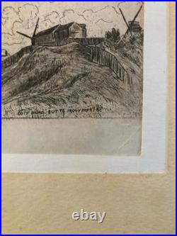 Eugène Delâtre Eau-forte Vieux Montmartre Moulin Debray Galette XIXe Etching Art