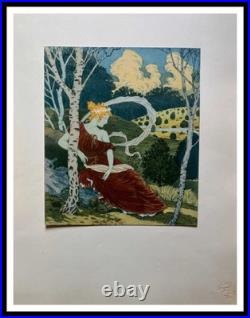 Eugène GRASSET Dans les bois, Estampe moderne, Lithographie originale 1898