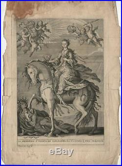 F Mathias Irala Marie Anne Victoire d'Espagne à Cheval gravure originale XVIIIe