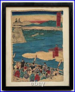 Farbholzschnitt Utagawa Hiroshige Japon Paysage Côtier Avec Personnes Vers 1890