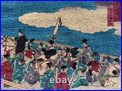Farbholzschnitt Utagawa Hiroshige Japon Paysage Côtier Avec Personnes Vers 1890