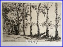 Félix Braquemond gravure etching Eau forte Paysage Les Trembles Peupliers Arbres