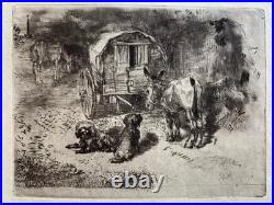 Félix Buhot Gravure Eau Forte Etching Les Gardiens Du Logis Saltimbanques Japon