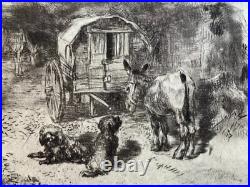 Félix Buhot Gravure Eau Forte Etching Les Gardiens Du Logis Saltimbanques Japon
