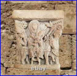 Flight into Egypt depicted Sculpture on Stone Mary, Jesus, & Joseph