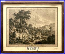 Fontaine près de Meulan Gravure Estampe eau forte de 1760 par F. E. Weirotter