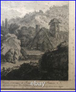 Fontaine près de Meulan Gravure Estampe eau forte de 1760 par F. E. Weirotter