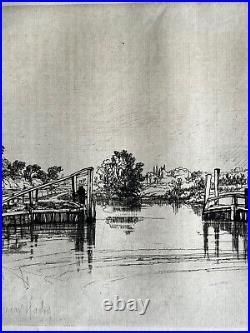 Francis Seymour Haden Gravure Eau Forte Etching l'écluse d'Egham rivière Thames