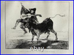 Francisco GOYA gravure Etching Aveugle Enlevé Sur Les Cornes D'un Taureau 1867