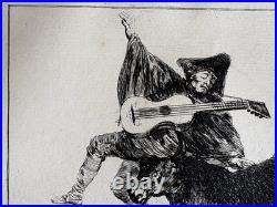 Francisco GOYA gravure Etching Aveugle Enlevé Sur Les Cornes D'un Taureau 1867