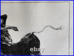 Francisco GOYA gravure Etching Aveugle Enlevé Sur Les Cornes D'un Taureau 1867