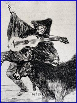 Francisco GOYA gravure Etching Aveugle Enlevé Sur Les Cornes D'un Taureau 1867