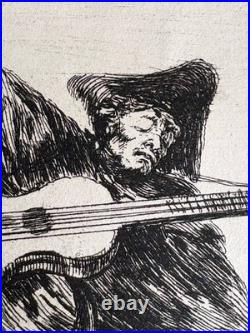 Francisco GOYA gravure Etching Aveugle Enlevé Sur Les Cornes D'un Taureau 1867